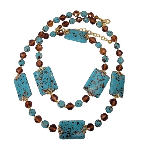 Vintage Joan Rivers Blue Turquoise & Smoky Topaz Gold Necklace - Picture 6 of 10